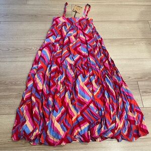 NWT Abel the Label Blouson Geometric Sleeveless Rayon Maxi Dress Size XS